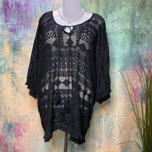 📌Monoreno Fancy Light Transparent Lace Top  Bat Wings Sleeves with Fring…